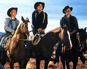 Harry Carey Jr, Ben Johnson and Ward Bond in Mormon movie Wagonmaster